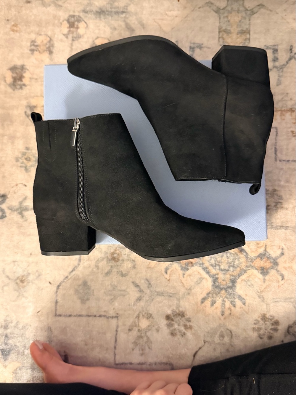 A New Day Black Faux Suede Pointed Toe Ankle Boots Block Heel Size 8.5